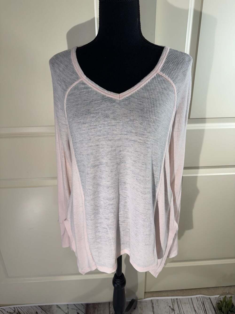 GreenTea Giddy Pink Mineral Wash Thermal Long Sleeve Top Size S